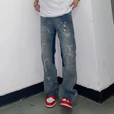 Threebooy Y2K Streetwear Baggy Ripped Jeans Pants Men Designer Clothes Washed Blue Straight Hip Hop Denim Trousers Ropa Hombre